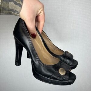 MICHAEL KORS‎ Black Leather Peep Toe Platform Heels Women's Size 6M